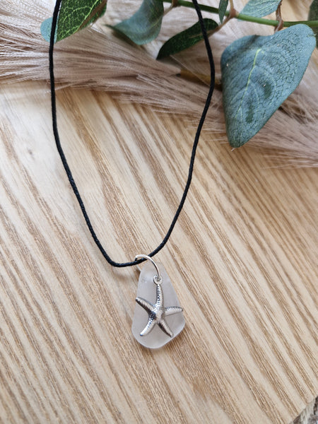 Frosted Dune – Silver Starfish Seaglass Necklace