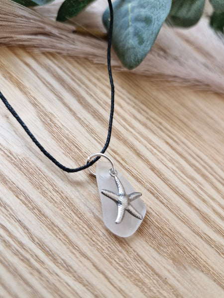 Frosted Dune – Silver Starfish Seaglass Necklace