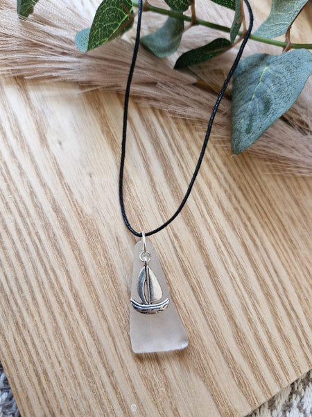 Frosted Dune - Tiny boat Seaglass Necklace