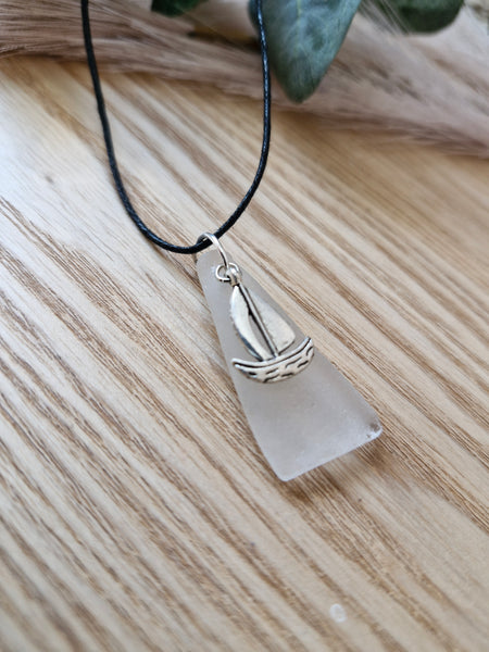 Frosted Dune - Tiny boat Seaglass Necklace