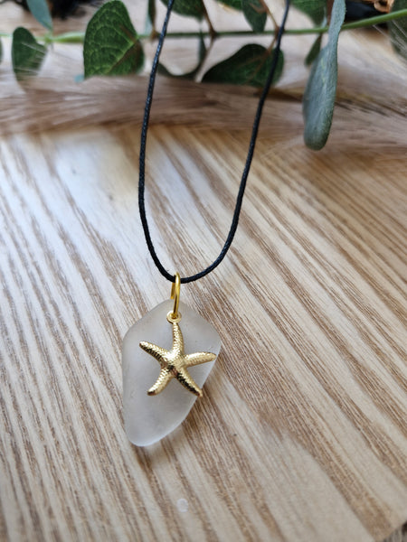 Frosted Dune - Gold Starfish seaglass necklace