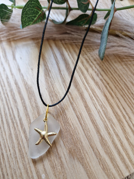 Frosted Dune - Gold Starfish seaglass necklace