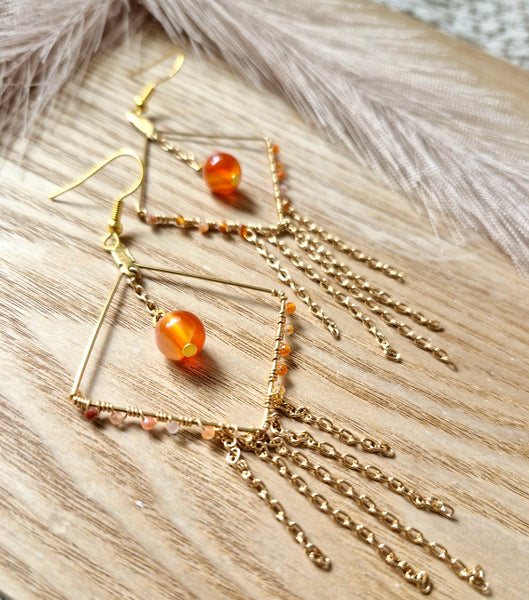 Carnelian long dangle earrings