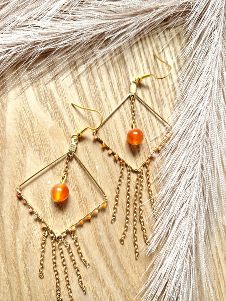 Carnelian long dangle earrings