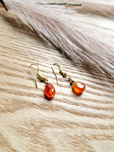 Carnelian Gold Drop Earrings