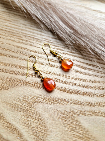 Carnelian Gold Drop Earrings