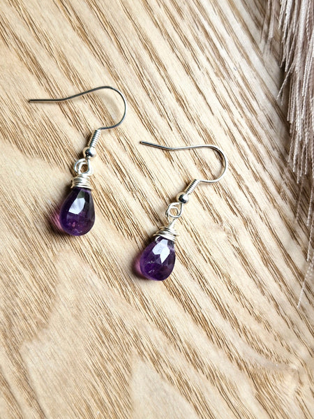 Amethyst Faceted Teardrop Earrings