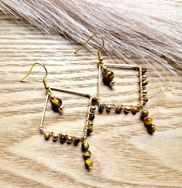 Tiger Eye Square Dangle Earrings