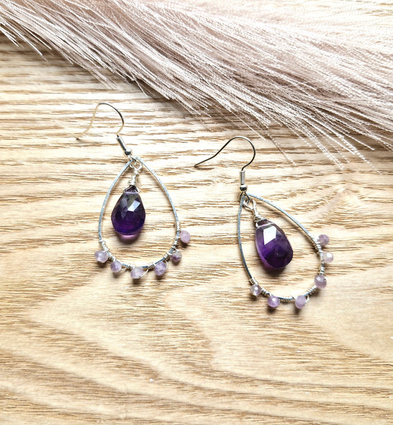 Amethyst Teardrop Frame Earrings