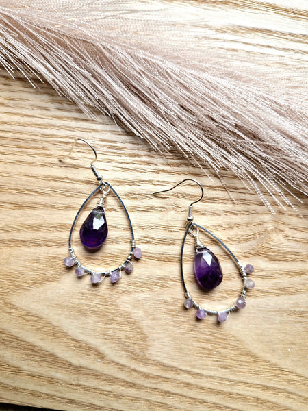 Amethyst Teardrop Frame Earrings