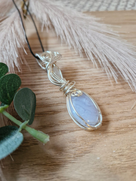 Blue Lace Agate and Moonstone Pendant