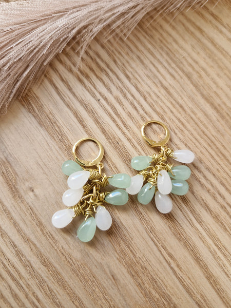 Quartz beads cluster earrings