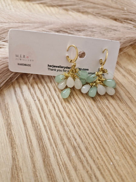 Quartz beads cluster earrings